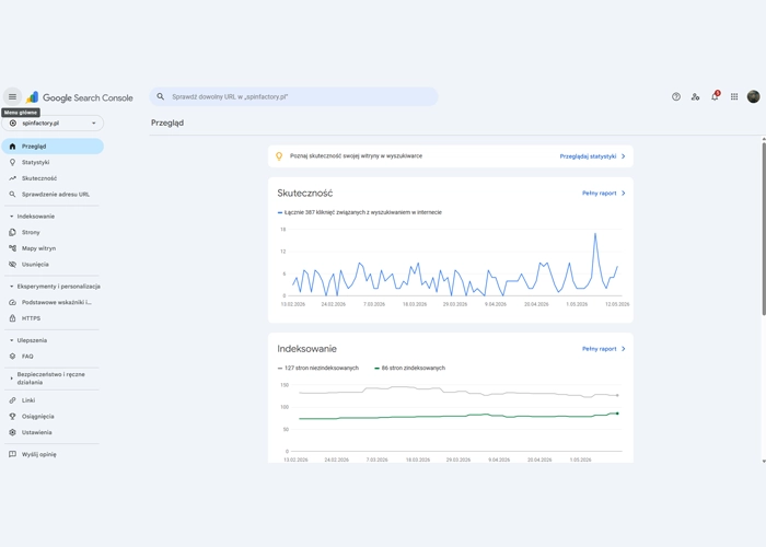 jak sprawdzić statystyki strony — Google Search Console panel skuteczności i indeksowania